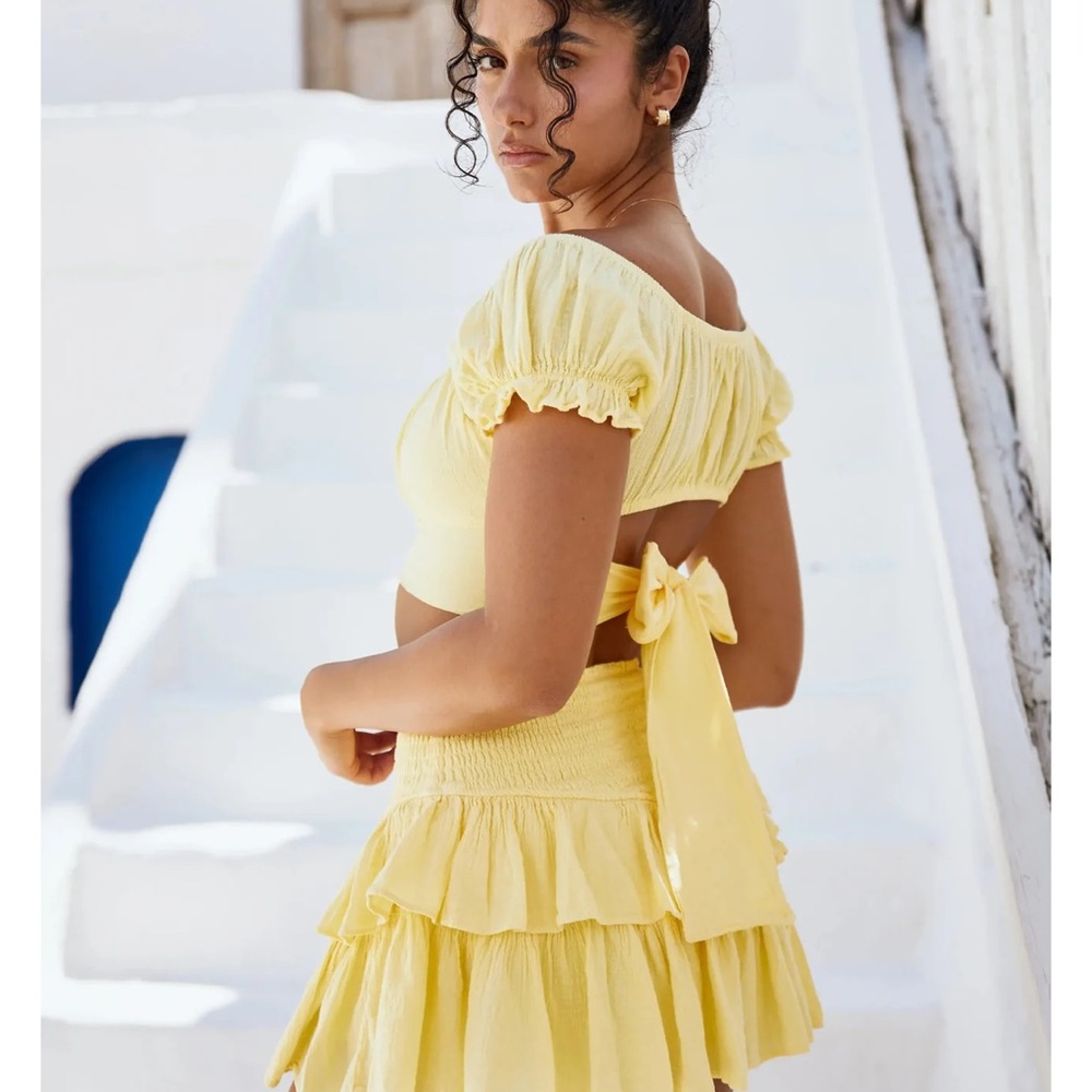 Blanco by Nature Yellow Puff Sleeve Crop Top Sz M